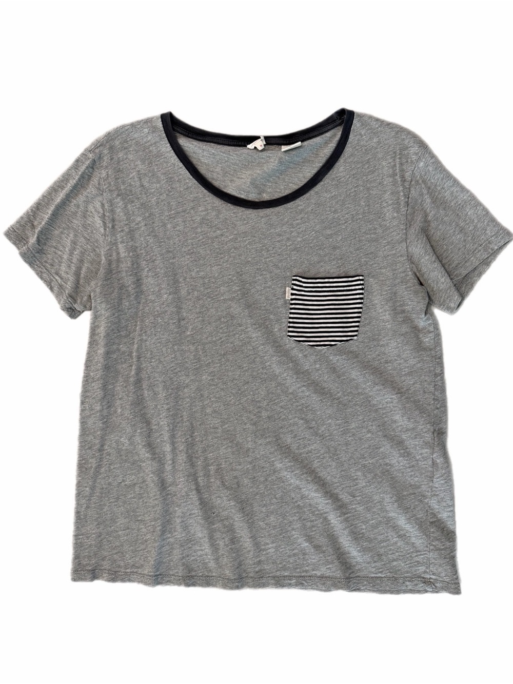 Levi’s Women’s Gray Soft Ringer T-Shirt Striped Pocket Black Trim Size M